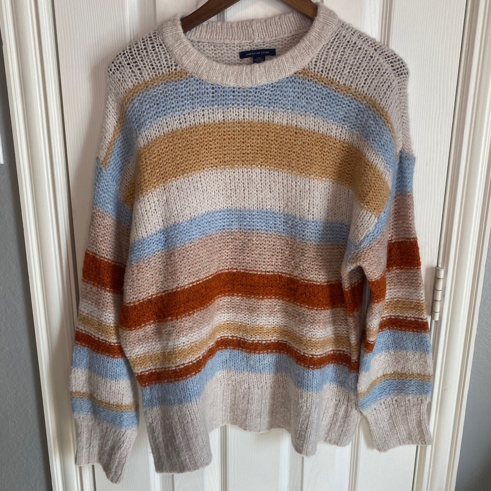 American Eagle Outfitters Striped Knit Sweater‎ Women's Large Wool Blend Winter